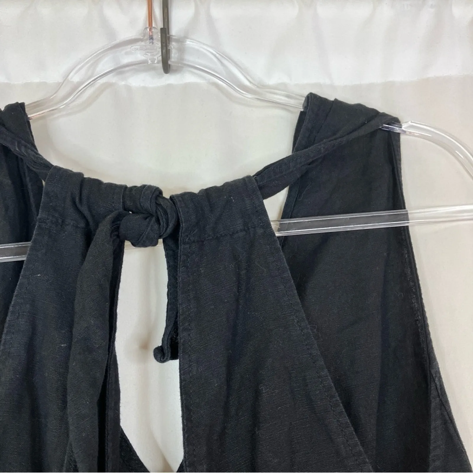 Zara Basic | Black Linen Cotton Blend Tie Back Jumpsuit Womens Small - Image 9