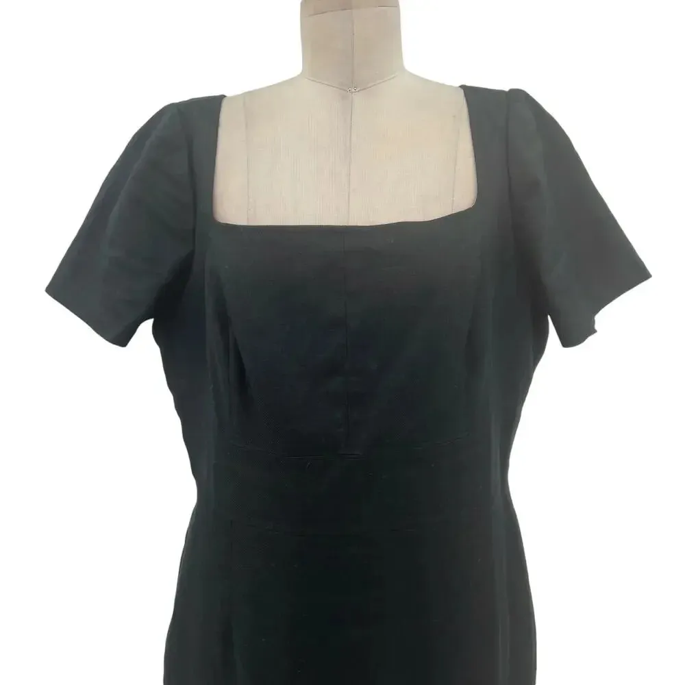 J.Crew Squareneck Sheath Dress in Stretch Linen Blend Black‎ Size 16T Tall Black - Image 4