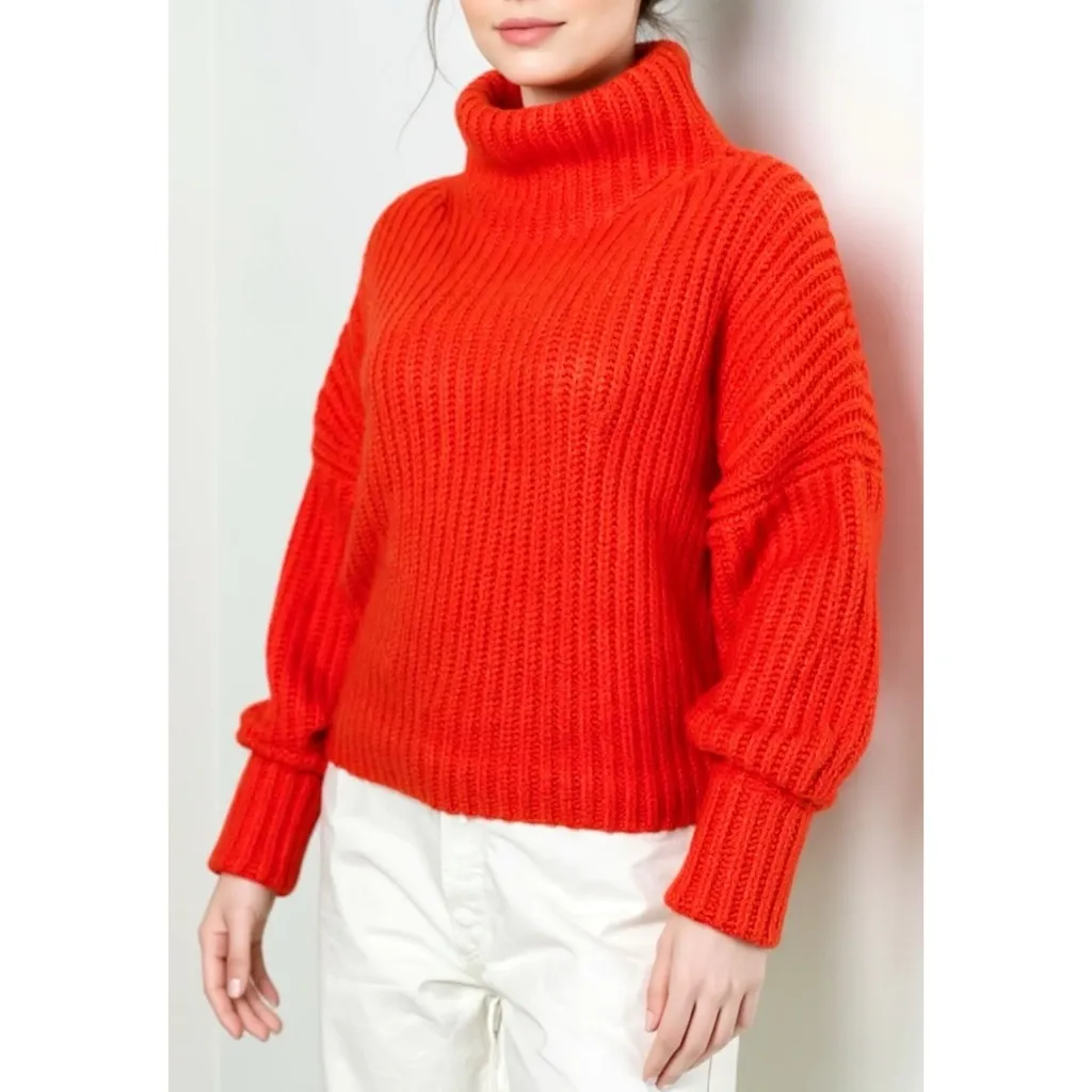 MAEVE x ANTHROPOLOGIE Athena Cowl Neck Wool-Blend Sweater, Medium Orange, XS - Image 4