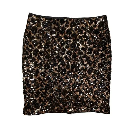Cache’ Sequin Mini Skirt Women Small Black & Gold Leopard, Animal‎ Print Party - Image 2