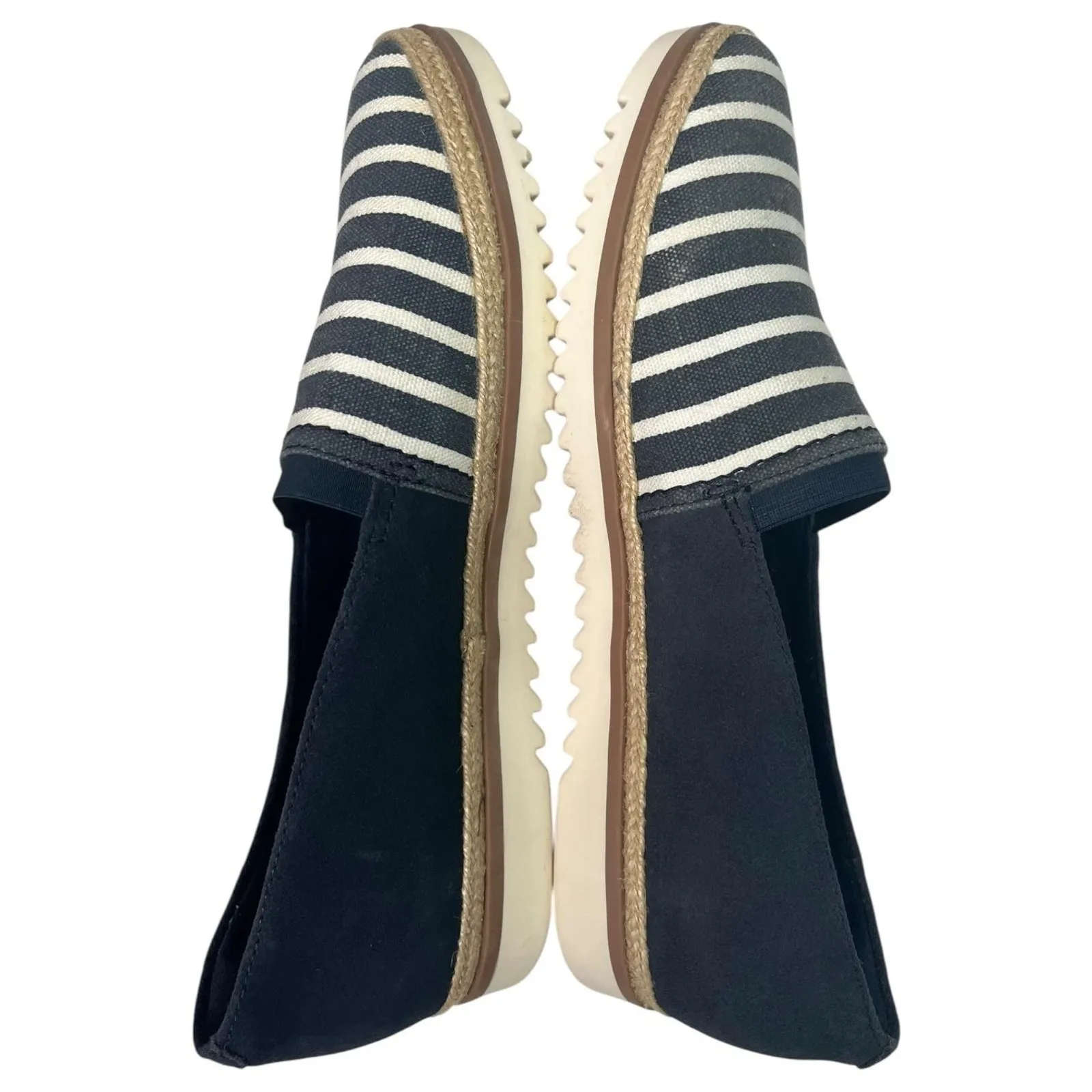 Clarks Shoes Womens 8.5 Blue White Striped Espadrille Slip On Comfort Nautical - Image 3