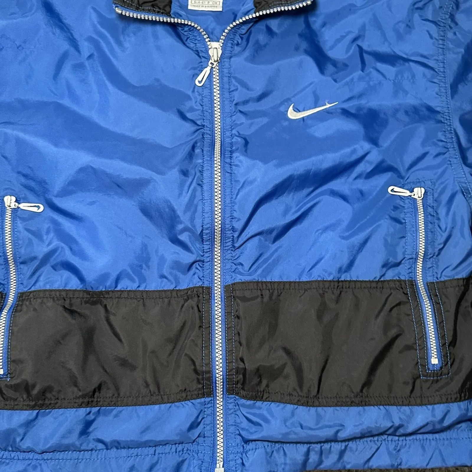 Vintage Nike Ladies Size S 4/6 Crop Windbreaker Jacket Rare 90s Blue/Black/White - Image 9