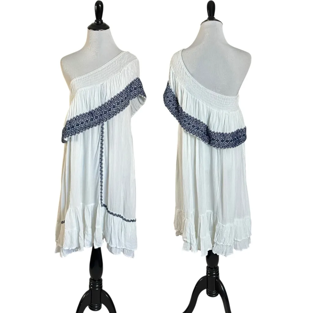 Muche & Muchette Embroidered Ruffle One Shoulder Mini Dress White One Size Beach - Image 5