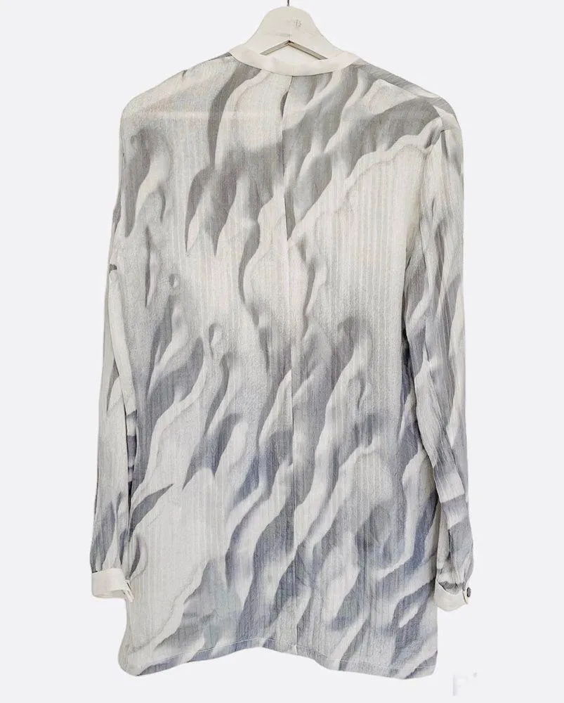 Helmut Lang Mars Print White Grey V Neck Top - Image 3
