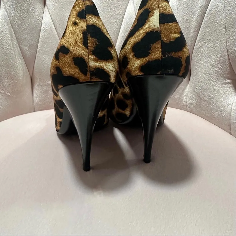 YSL Yves Saint Laurent Pumps Fabric Patent Heels Black Leopard Size 8.5 - Image 7