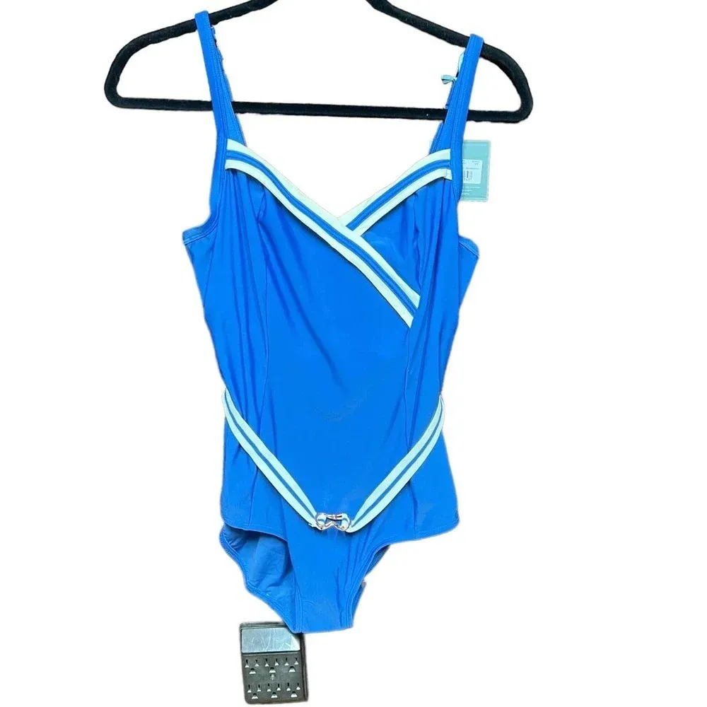 Panache Portofino Underwire One-Piece Swimsuit Denim Blue Ivory Size US 34E - Image 2