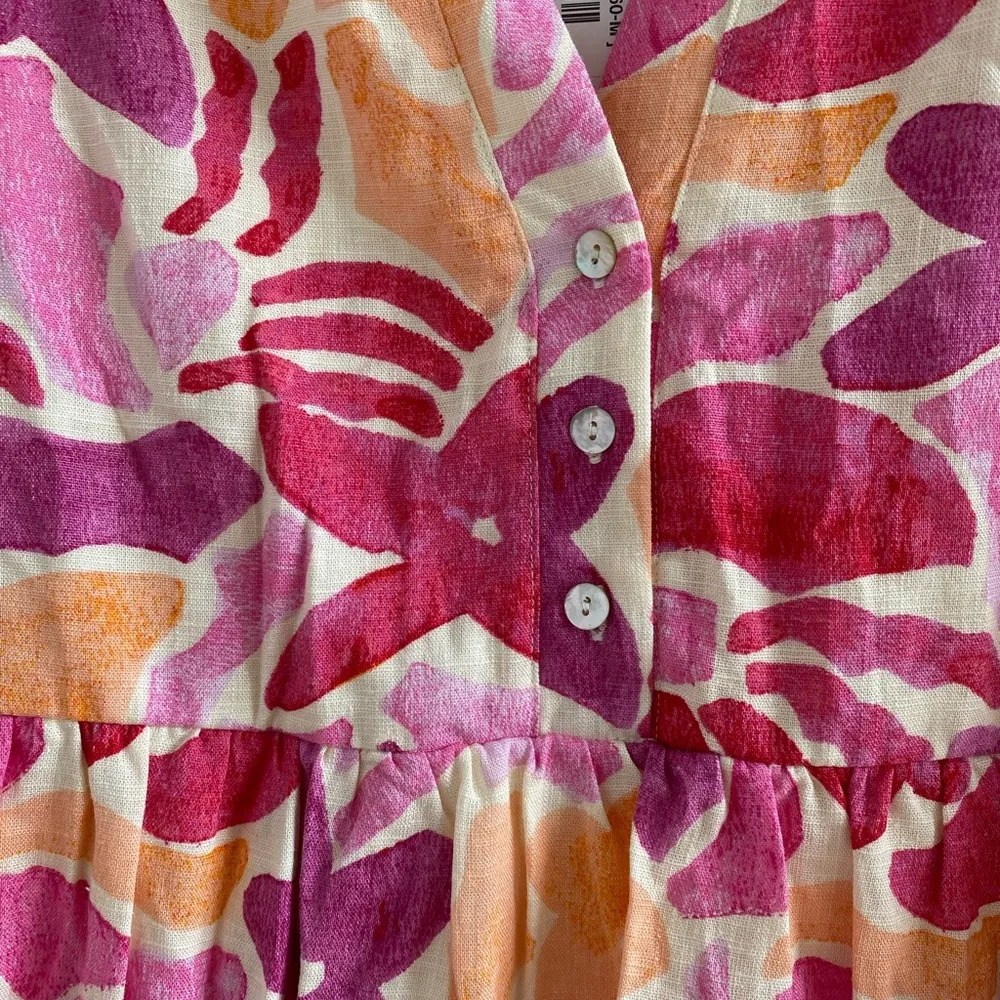 Baltic Born Pink Floral Abstract Cami Short Linen Blend Dress Size M New W/ Tag - Image 7