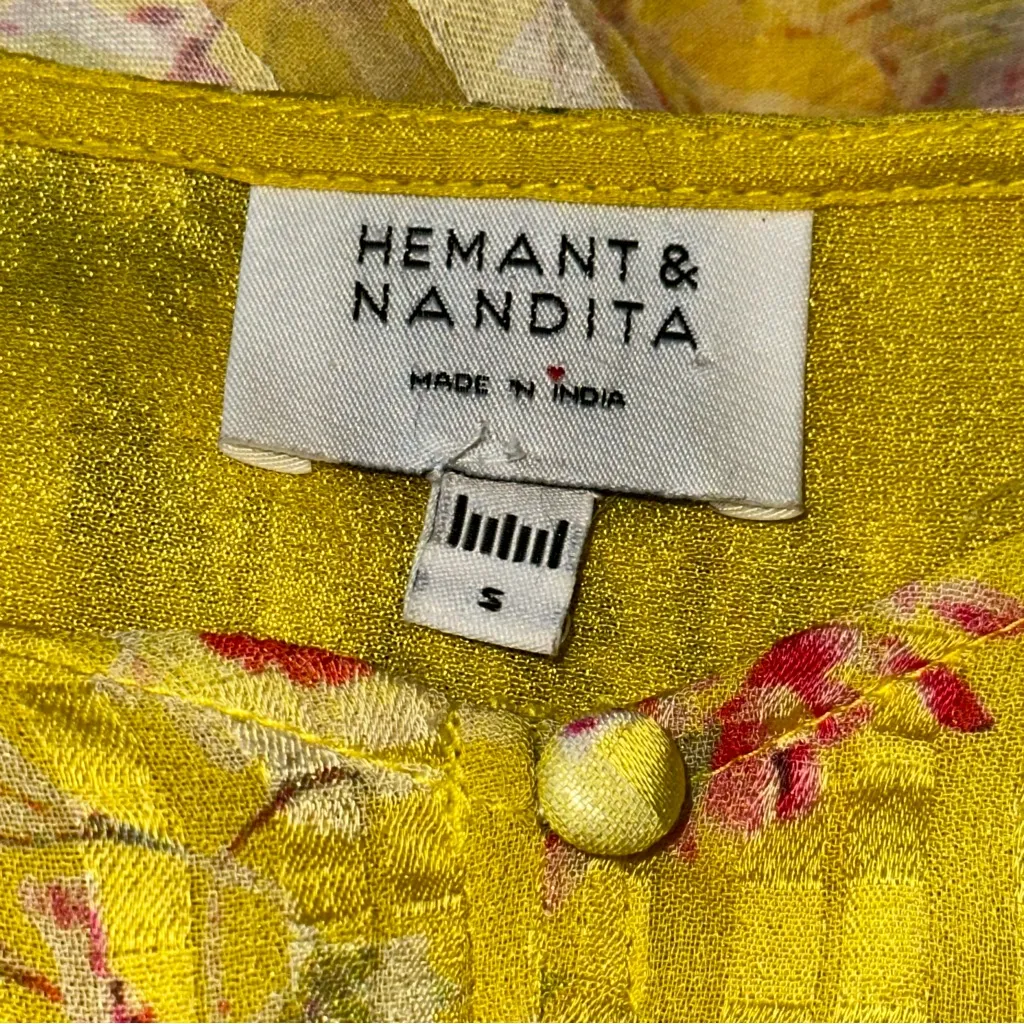 HEMANT and NANDITA Women’s Size S Yellow Floral Eden Maxi Dress - Image 12