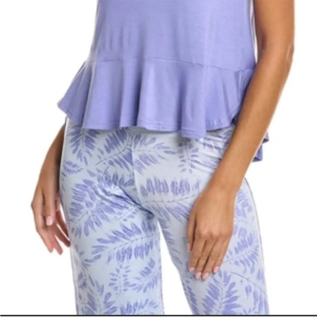 Hale Bob Bamboo Purple Palm Leaves Pajama Peplum top and Pants Set size S - Image 3