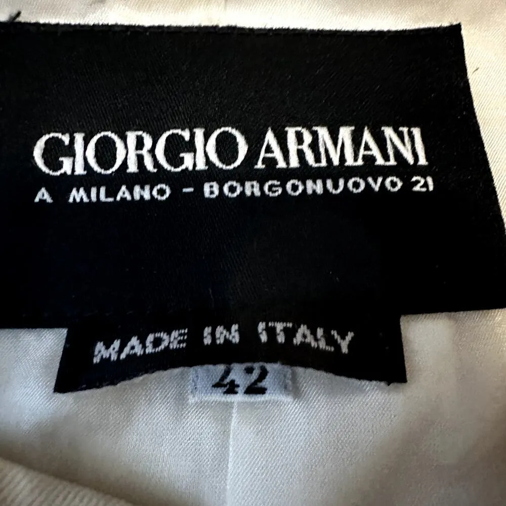 Giorgio Armani Skirt Suit Linen Wool Jacket A-Line Set Flat Front White 42 M - Image 5