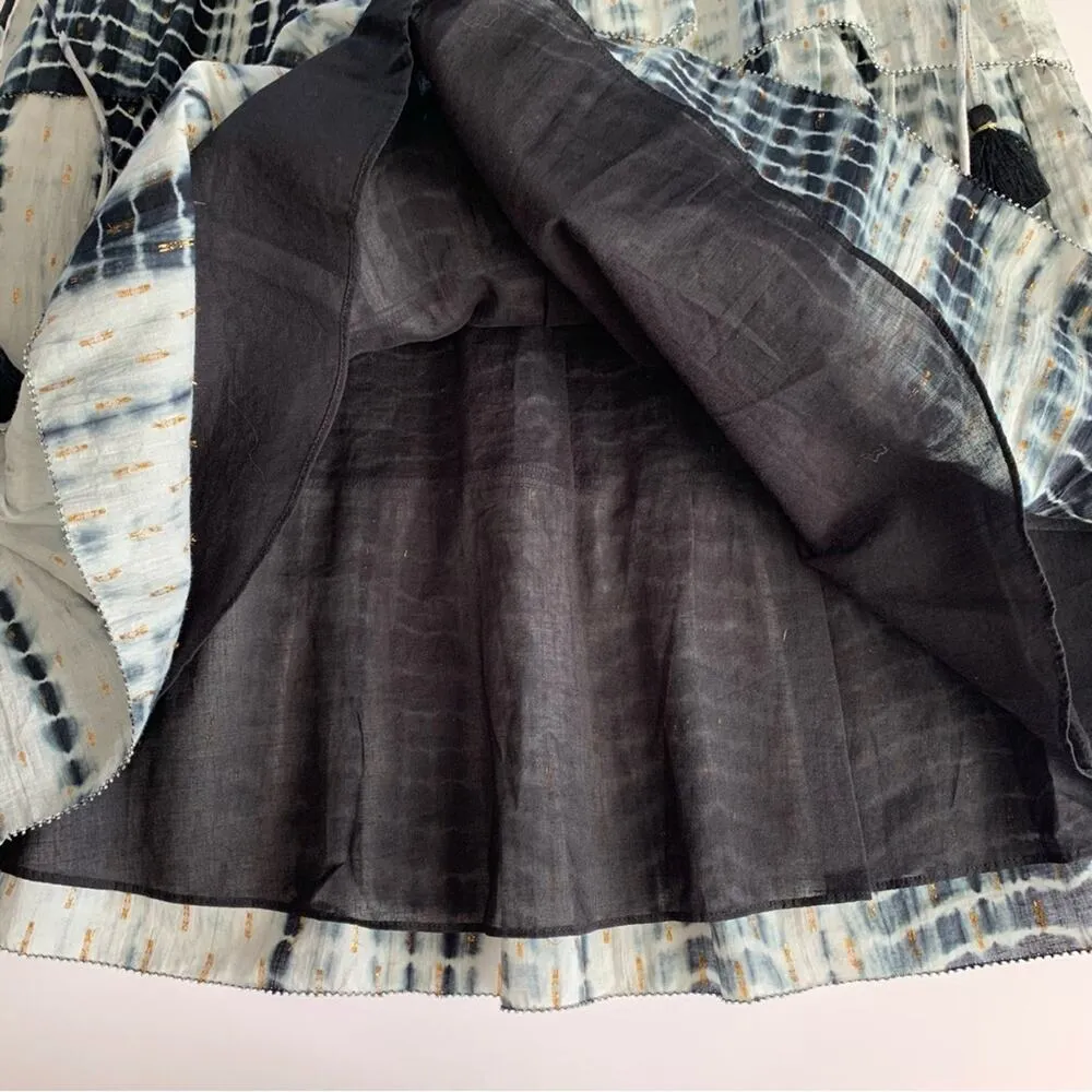 Saylor Syden Navy Tie Dye Gold Metallic V-neck Tiered Boho Mini Dress Large - Image 9