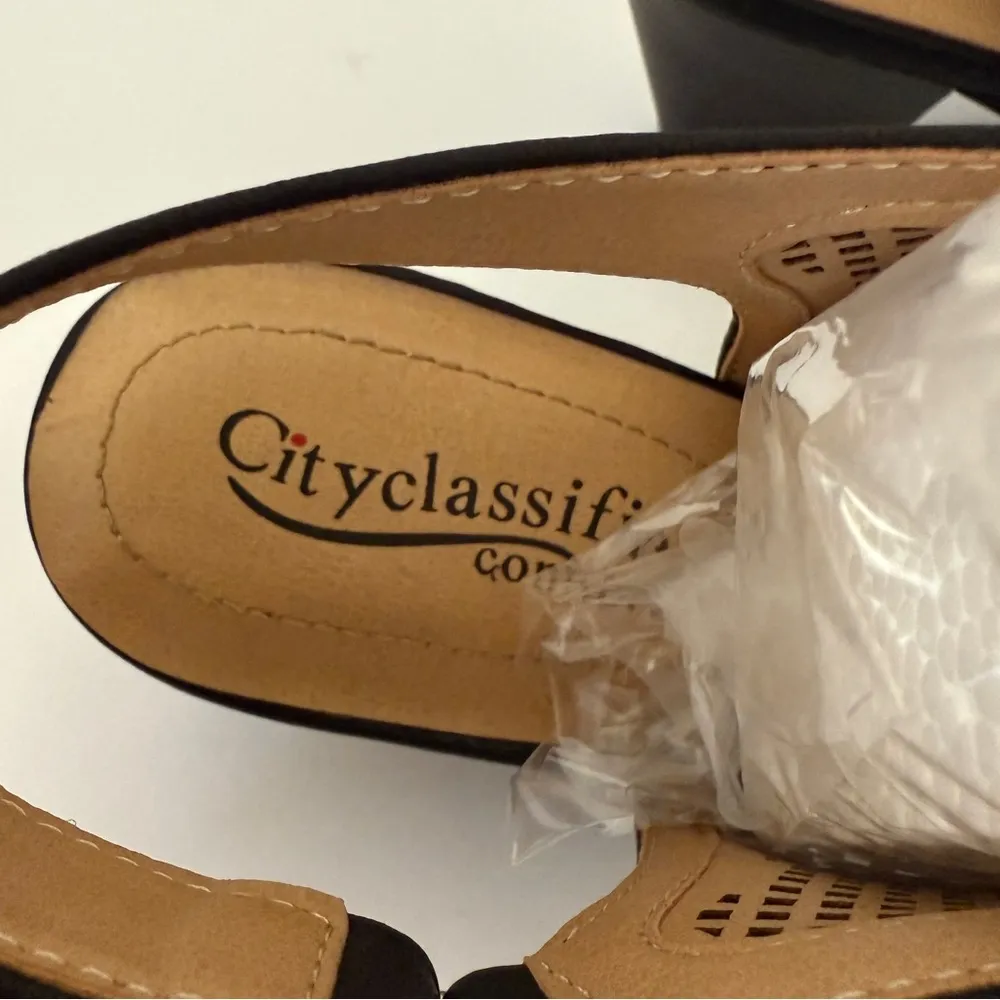 Black Chic Comfy Slingback Block Heel Peep Toe Sandals Size 7.5 Comfort Fit New - Image 10