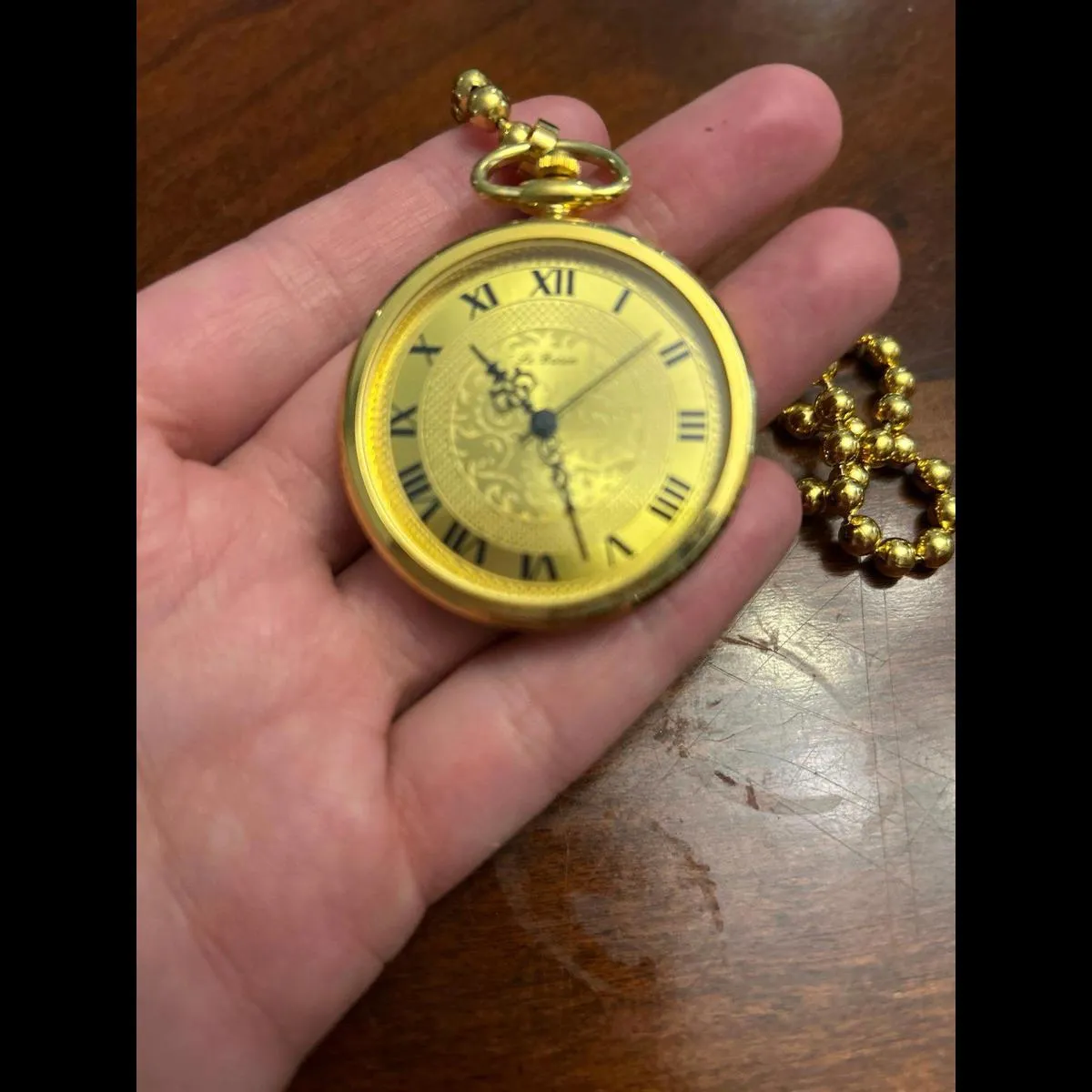 Fashion gold tone watch necklace la barom for parts untested - Image 3