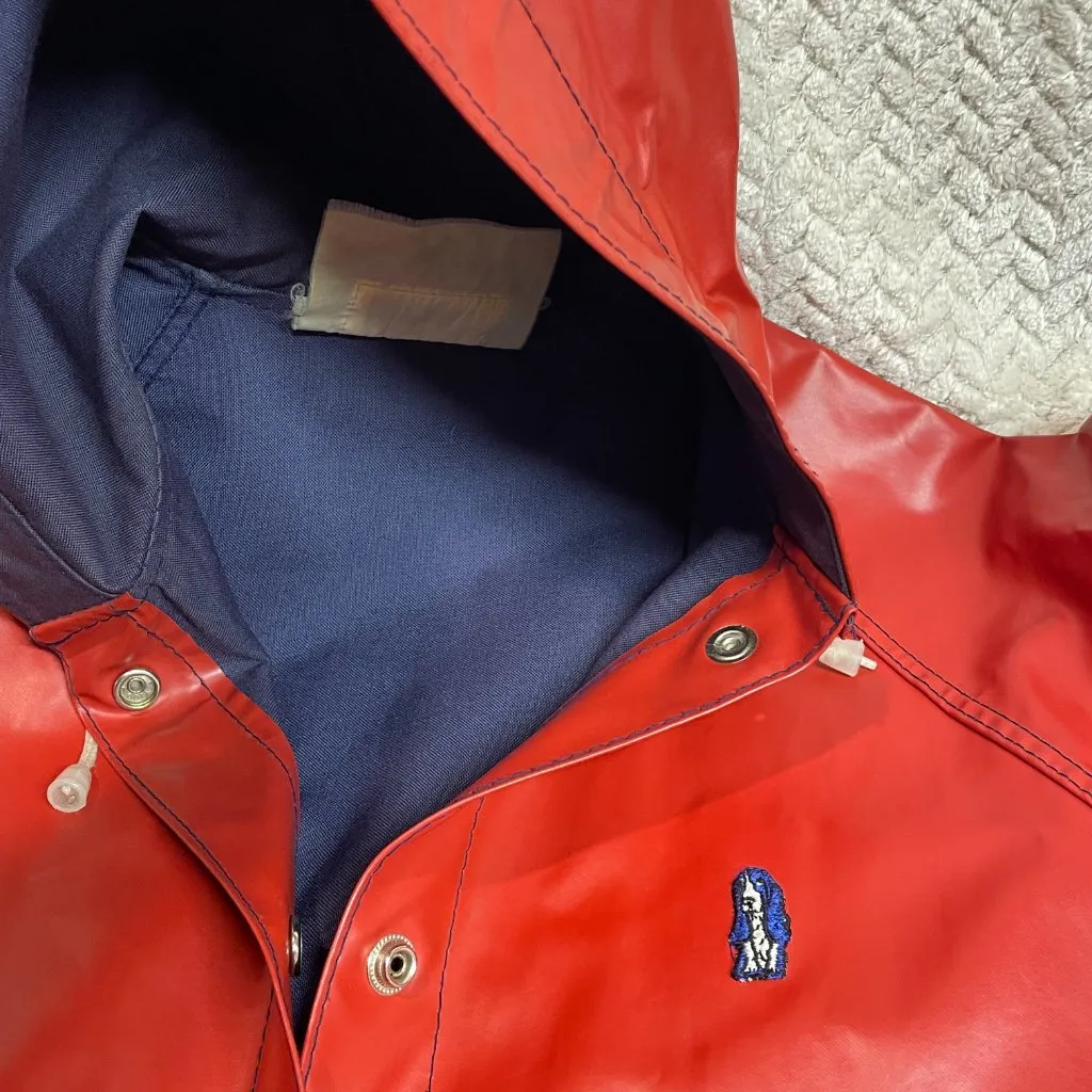 Vintage Hush Puppies Red Hooded Lined Raincoat Classic Preppy S/M - Image 12