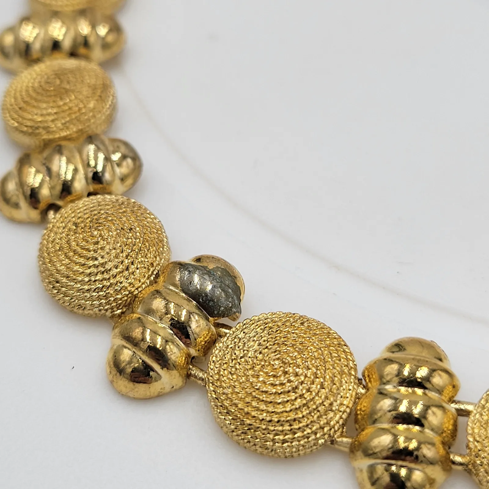 Vintage Button Beehive Choker Necklace 18" Matte Gold Tone Swirled Textured - Image 6