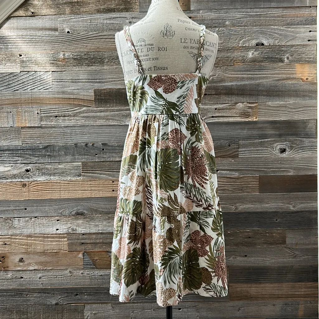 Beachlunchlounge Tropical Leaf Print Dress Braided Shoulder Button Down Size S - Image 5