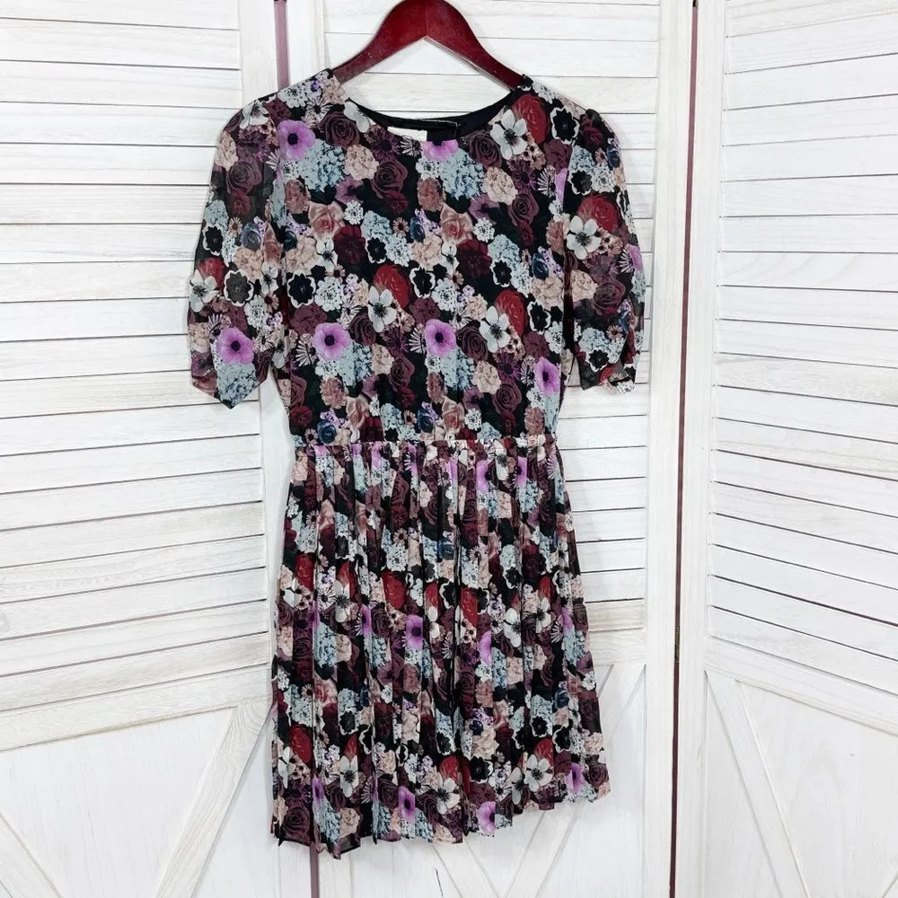 Pins‎ & Needles UO Floral Pleat Skirt Open Back Dress Black Multi Small - Image 9