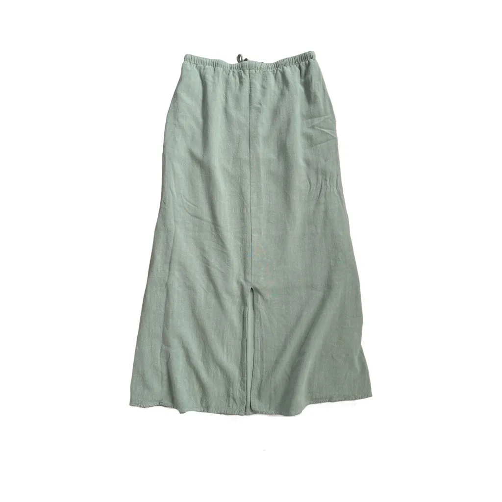 Sage Green Linen Maxi Skirt Flowy Drawstring Waist Lined Lightweight Women’s S - Image 2