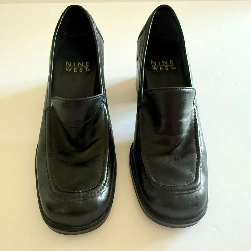 Nine West Y2K Black Chunky Heel Preppy Grunge Retro Loafer Shoes 7M - Image 2