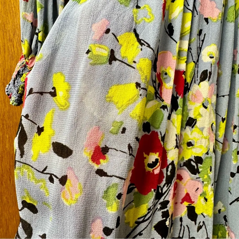 byTiMo Semi Couture Long Sleeve Ruffle Mock Neck Mini Dress Floral Blue Medium M - Image 8