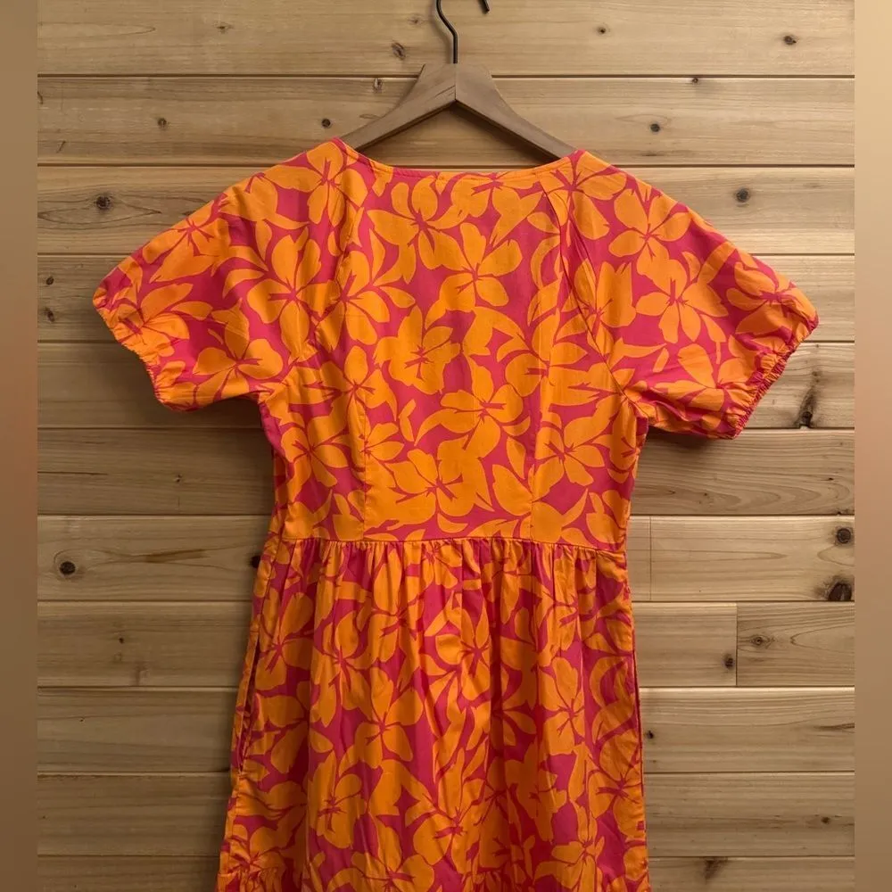 NWT J Crew Factory Size 2 Tiered Puff Sleeve V Neck Midi Preppy Dress Pink - Image 9