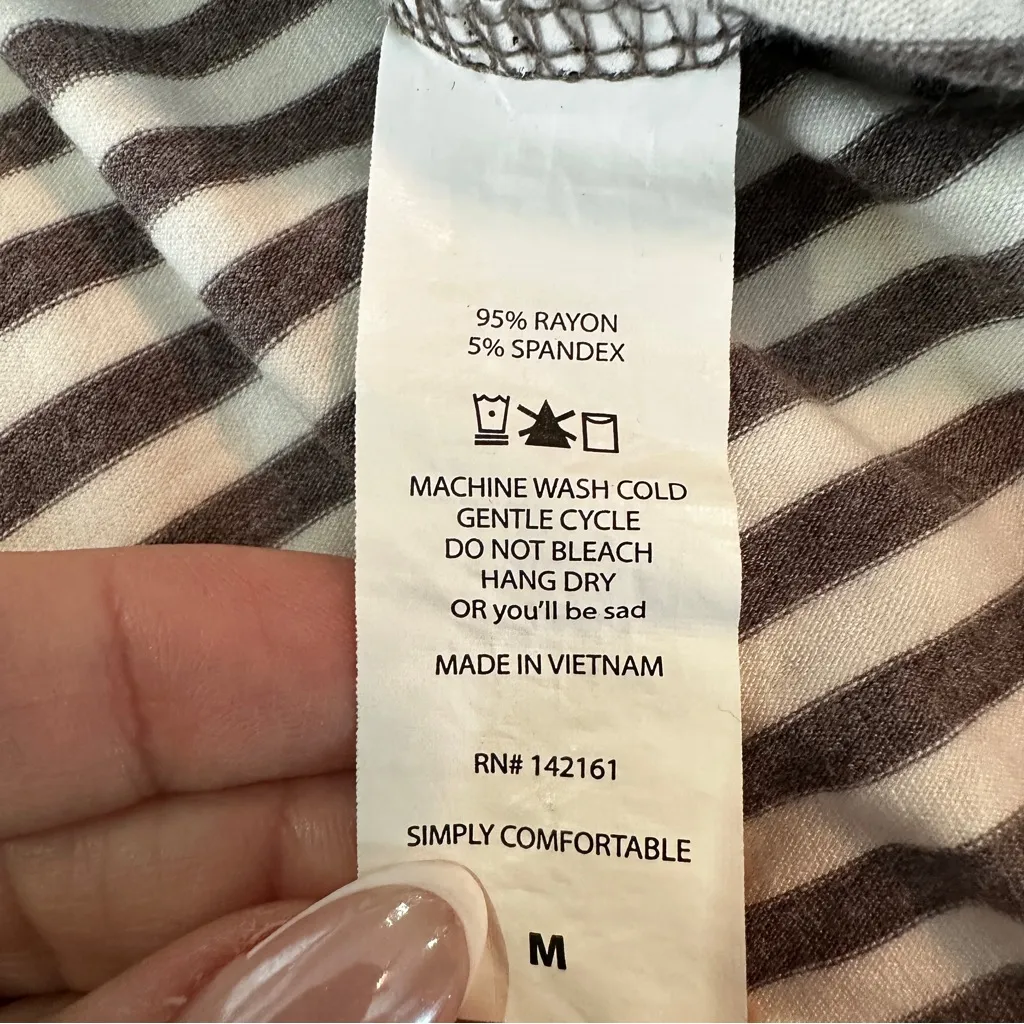 LuLaRoe Carly Striped Swing Dress Gray Brown Ivory Pocket Soft Stretch Medium - Image 11