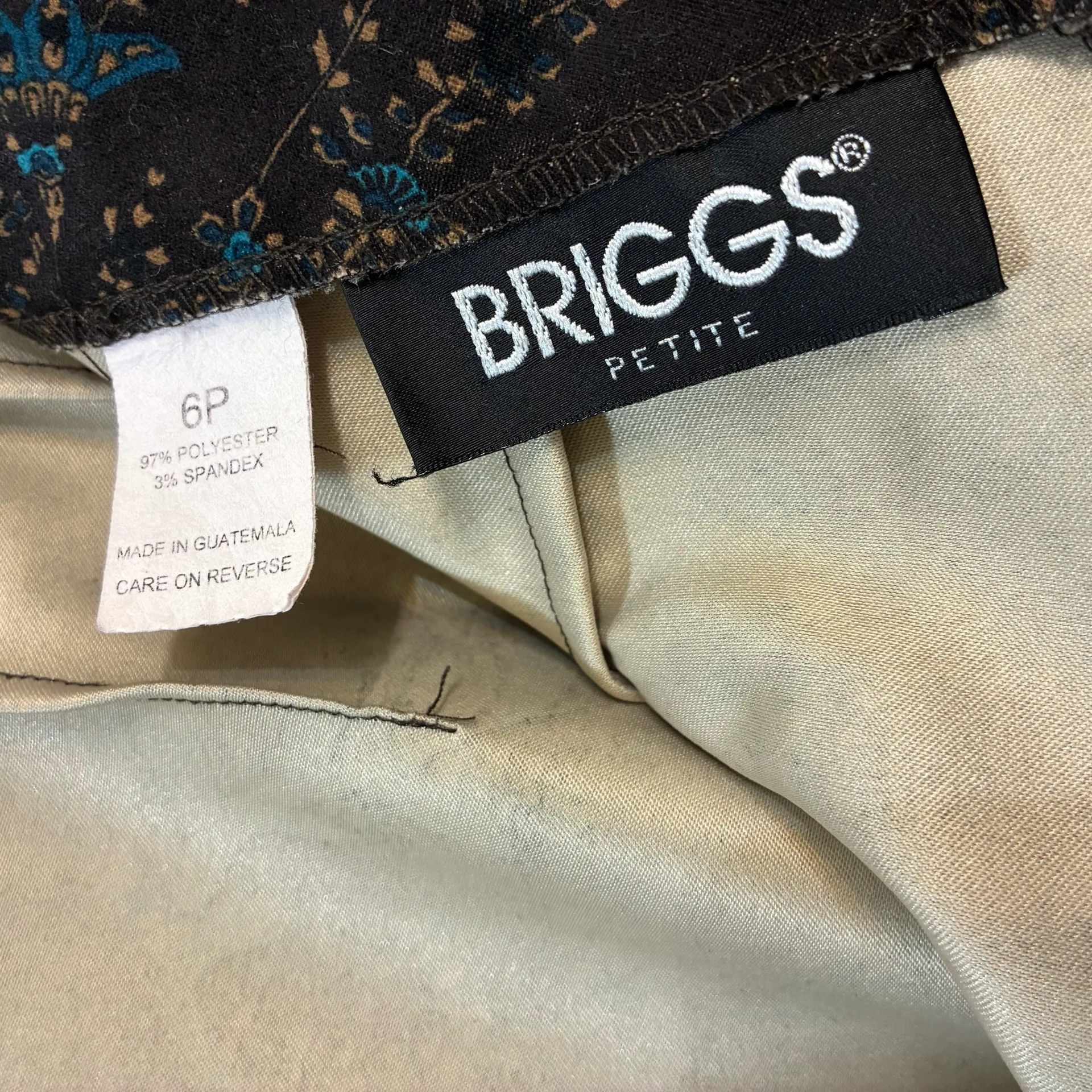 Briggs Suede-Like Paisley Midi Skirt Women’s Teal Brown Boho Vintage Size 6P - Image 3