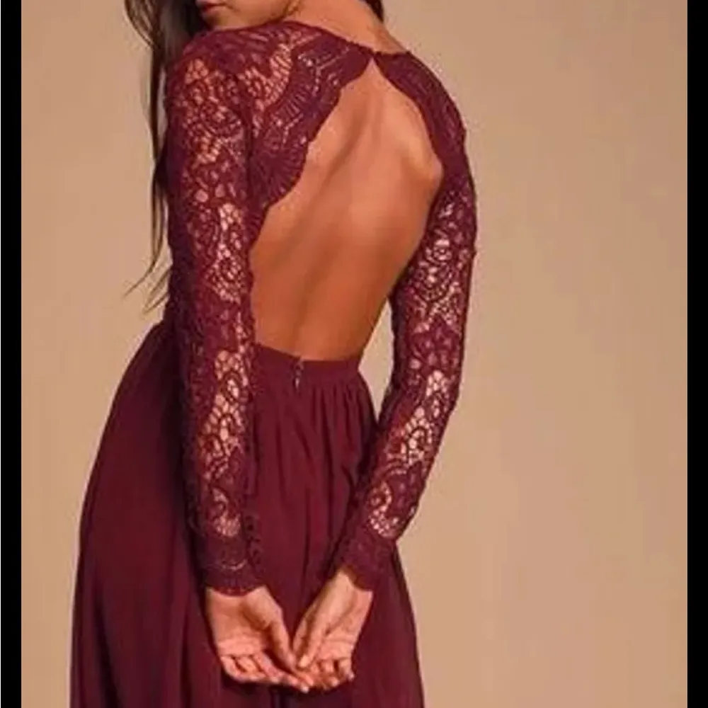 Awaken My Love Burgundy Long Sleeve Lace Maxi Dress small bridesmaids maternity - Image 11