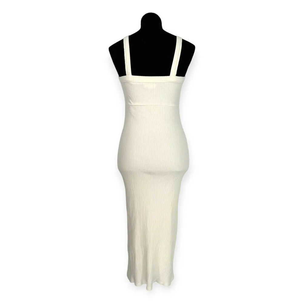 Good American | Size 1 | Ivory Ribbed Knit 90's Bodycon Midi Tank Dress - Image 8