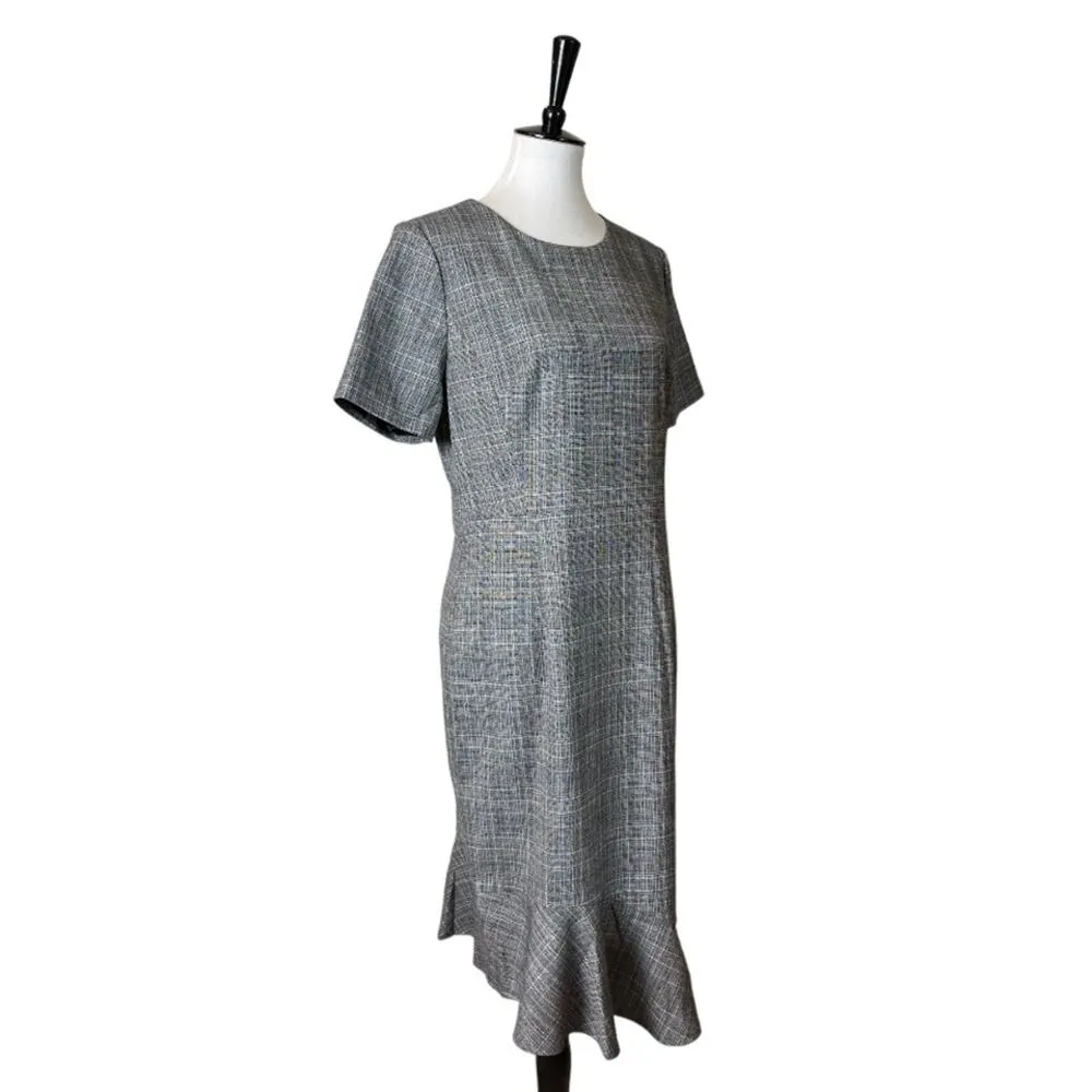 Tahari NEW Dress Sheath Ruffle Midi Hem Short Sleeve Gray Plaid Women’s Size 8 - Image 2