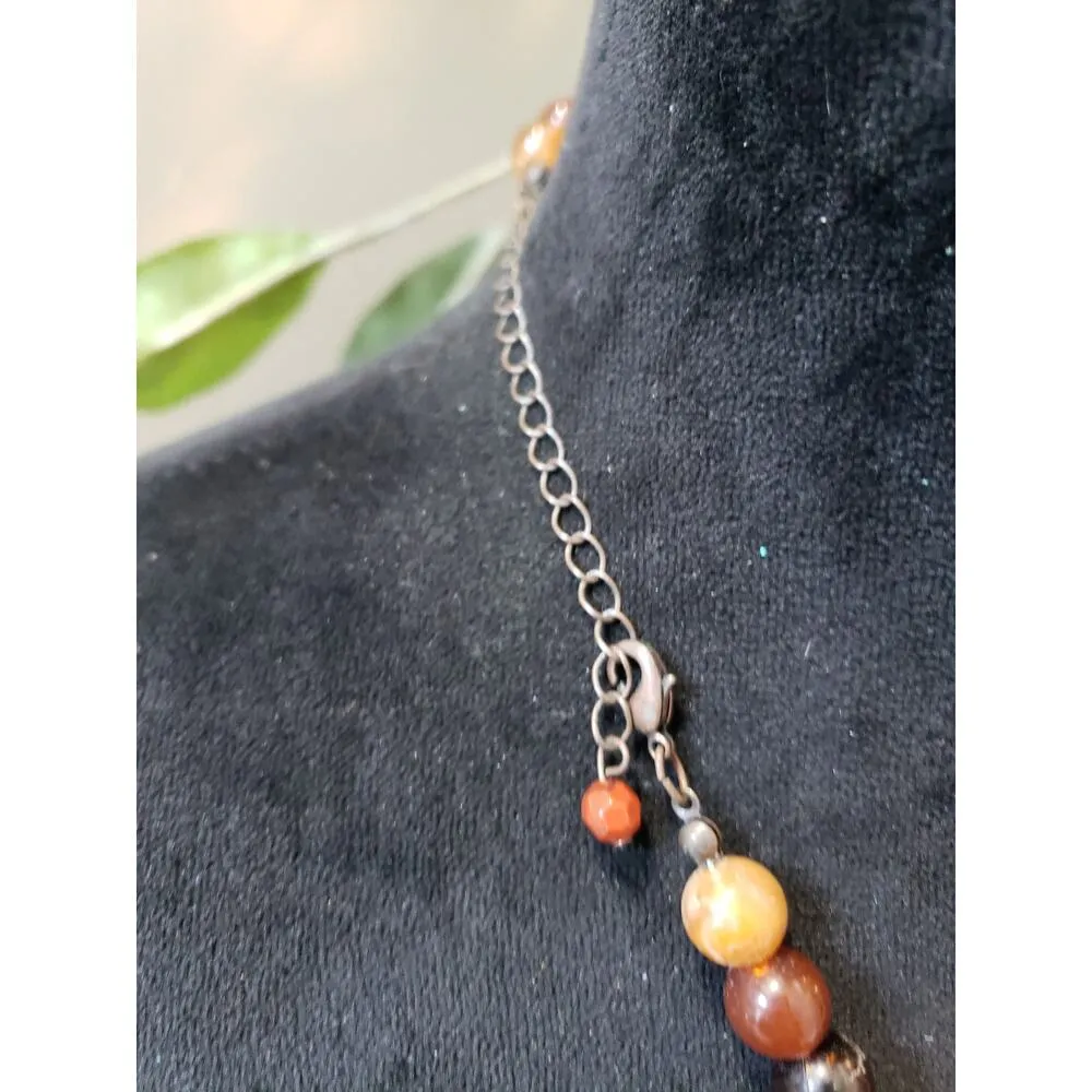 Womens Fashion Tribal Chunky Carnelian Coral Verde Marble Ornate Beads Necklace Brown - Image 6