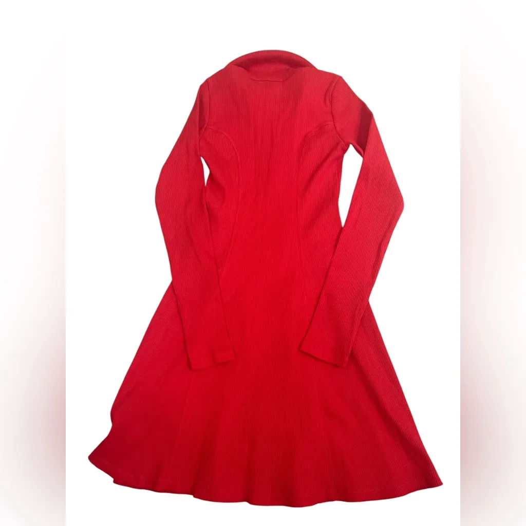 Zara Red Ribbed knit Long Sleeve polo mini skater Dress - Image 3