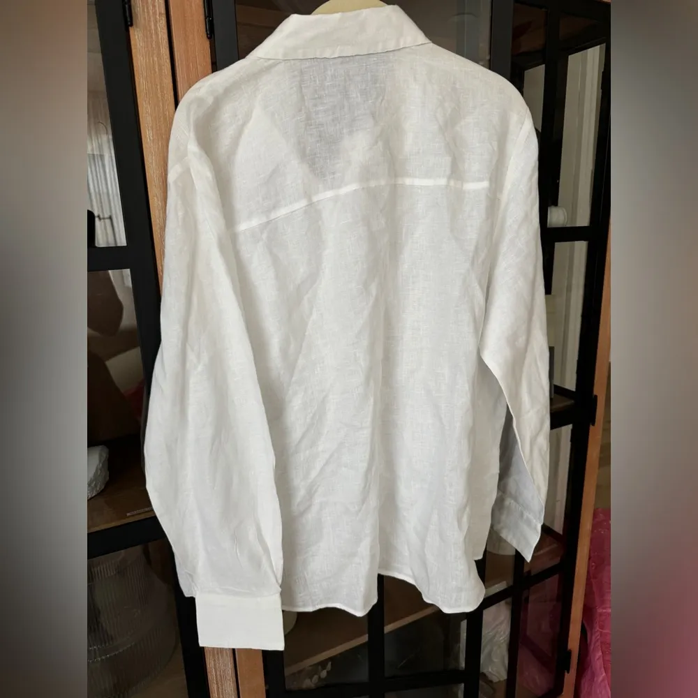 Mango linen button down shirt white long sleeve pocket collar - Image 4