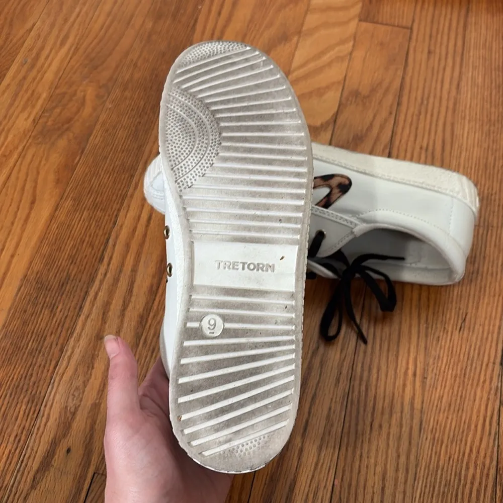 Anthropologie Tretorn Nylite‎ Plus Sneaker Leather Shoe White Women's 9M leopard - Image 9