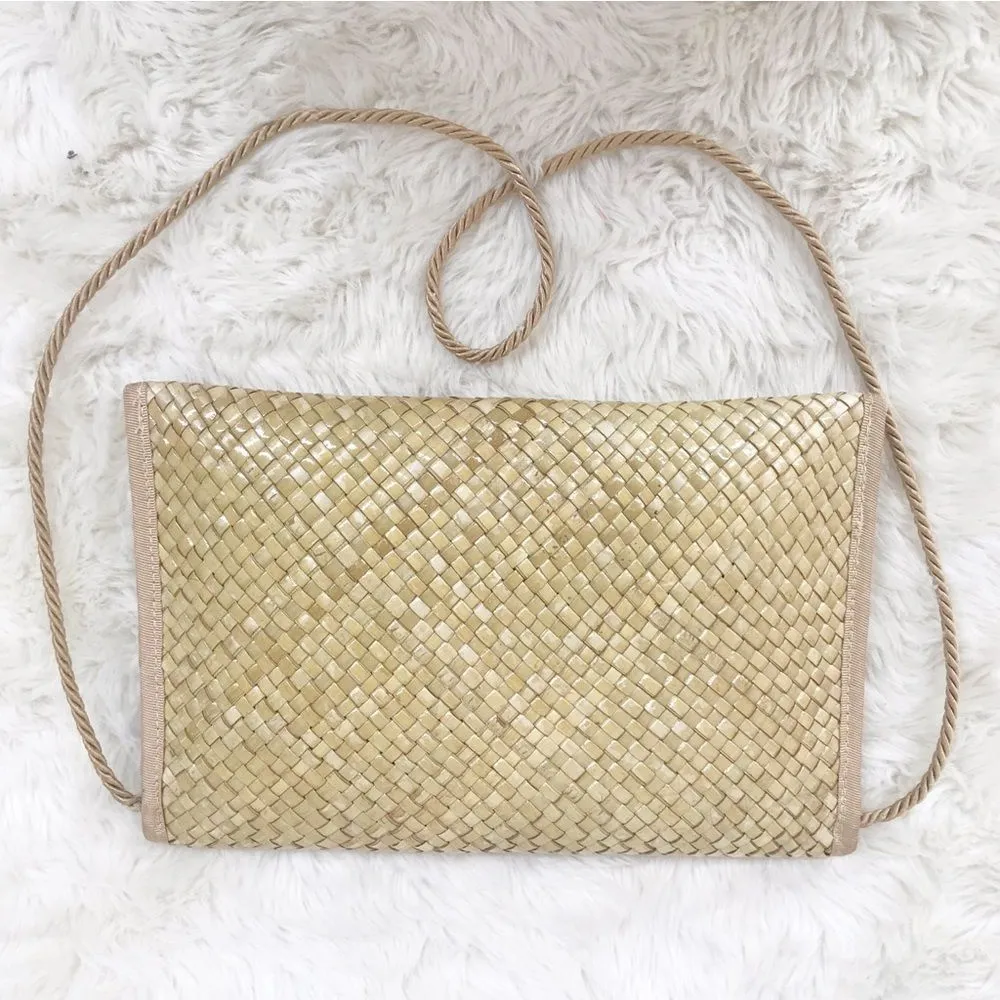 VINTAGE Liz Clairborne Woven Straw Envelope Shoulder‎ Bag Purse Tan Beige Summer - Image 11