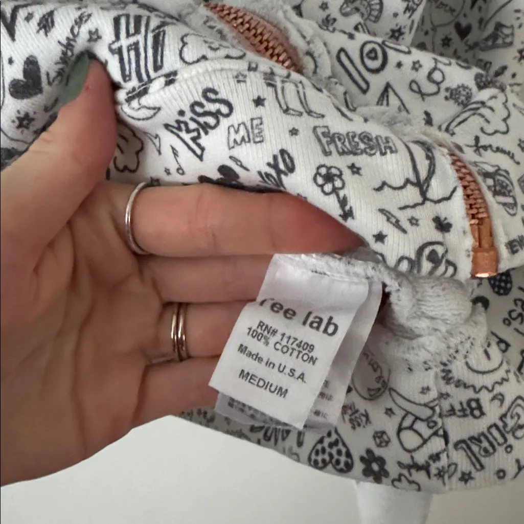 Frank & Eileen M Black and White Graphic Doodle Zip Up Hoodie Jacket Size M - Image 5