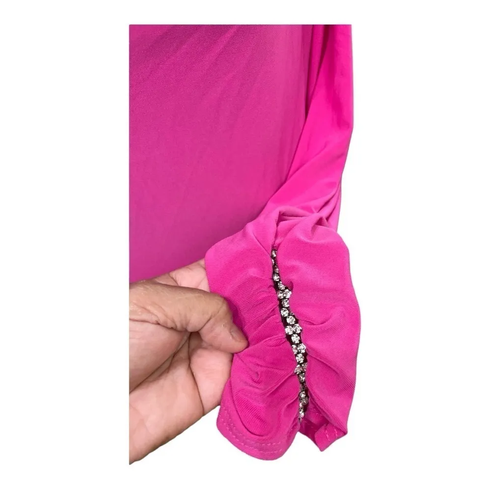 Joseph Ribkoff Hot Pink Cowl Neck Long Sleeve Top, Rhinestone Choker Detail Sz 6 - Image 7