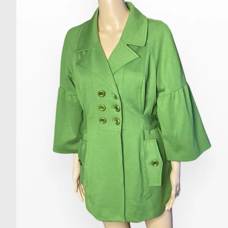 Sandro Green Double Breasted Bell Sleeves 
Button Coat Size M - Image 4