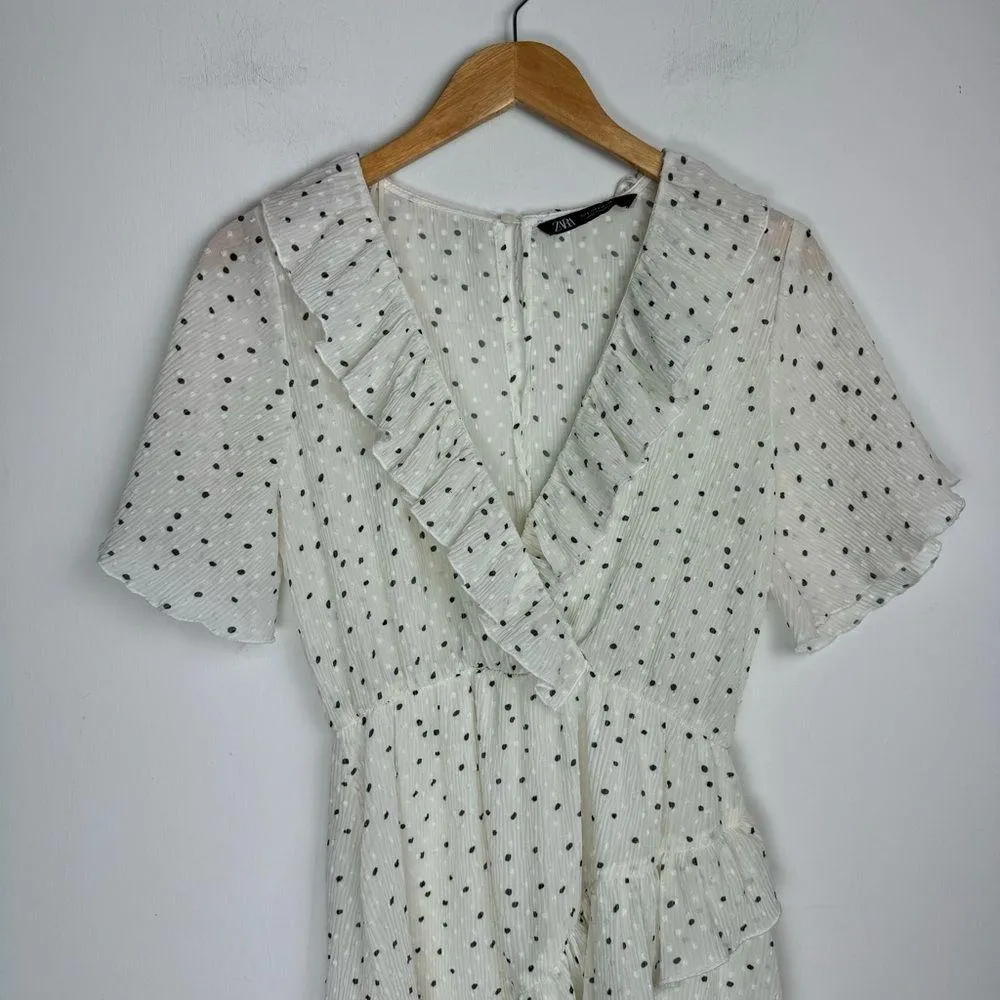 Zara Polka Dot Mini Dress Sz Small Swiss Dot Ruffle Flutter Sleeves - Image 6
