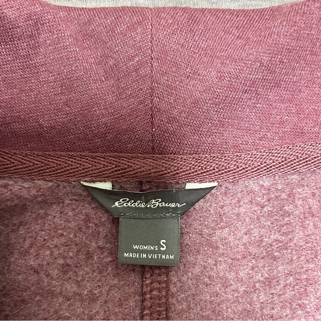 Eddie Bauer Heathered Burgundy Ruby Camp Fleece Open Front Wrap Cardigan Small - Image 8