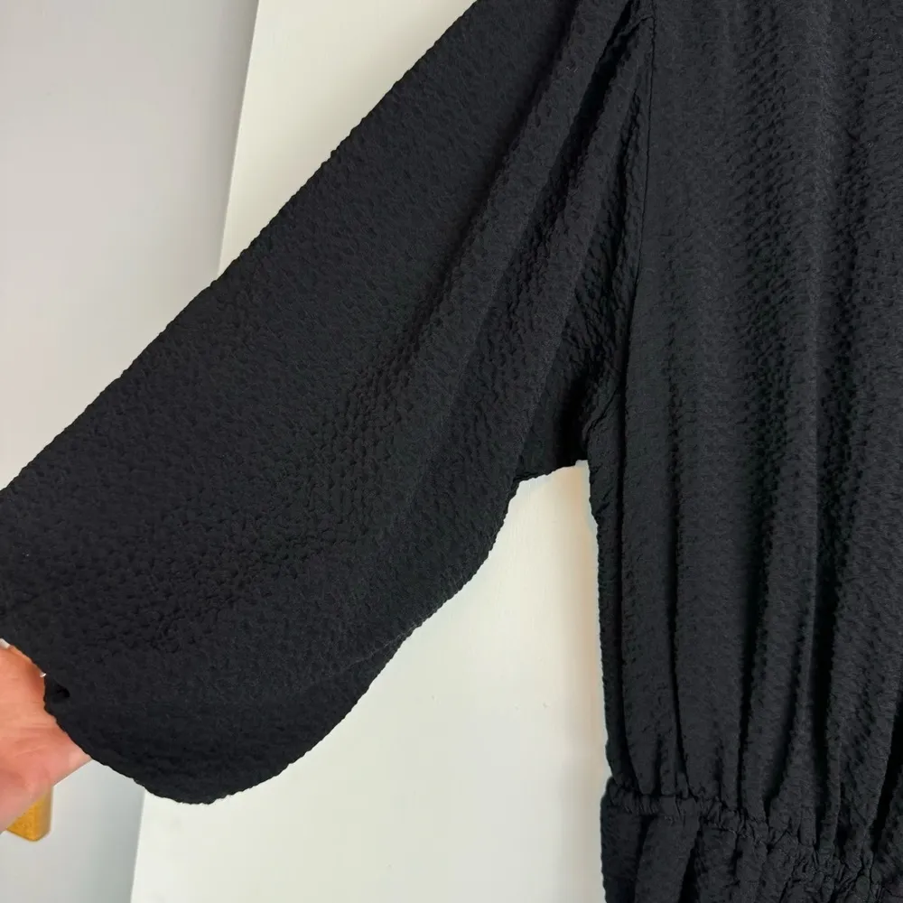 Anthropologie Balloon Puff Sleeve Romper Sz Small Black Tie Belted Waist - Image 5