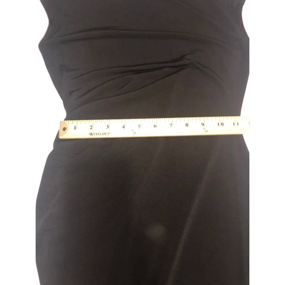 BCBG Asymmetrical Dress Size S Black Ruched Slinky Knit Sleeveless Party - Image 6