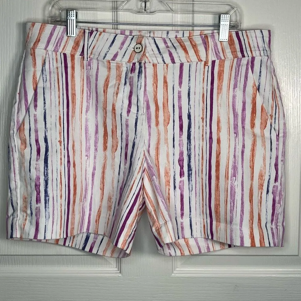 Isaac Mizrahi Sz 14 Chino Shorts Longer Inseam Watercolor Candy Stripes - Image 11