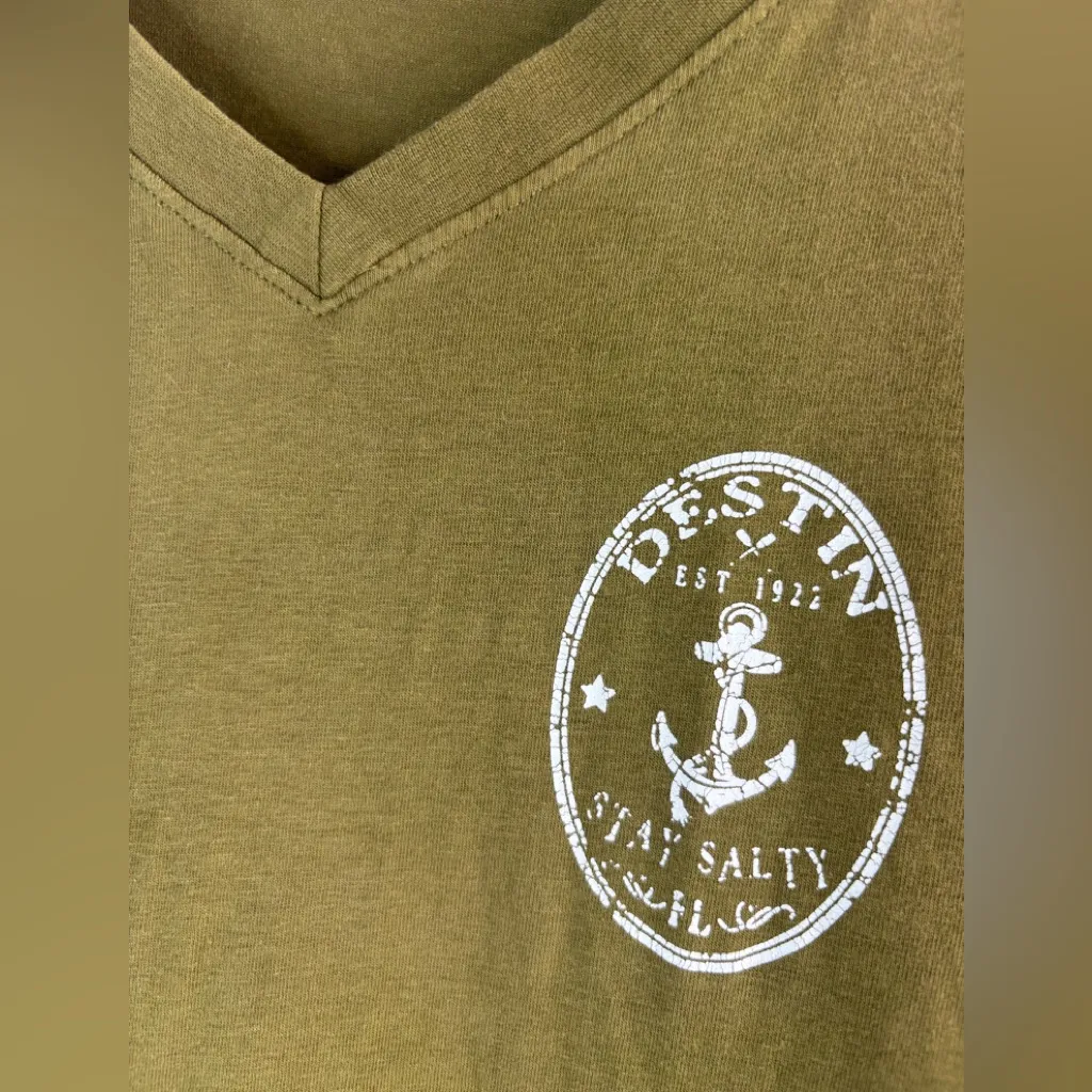 Miami Style XL Destin FL Stay Salty Khaki Olive V-Neck T-Shirt - Image 3
