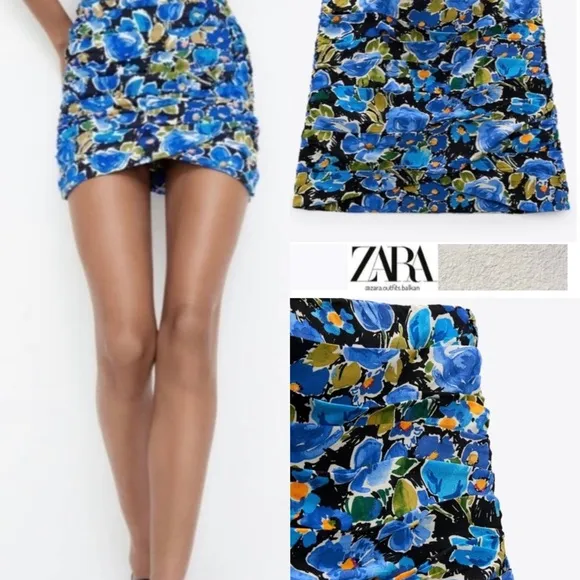 BLOGGER'S FAVE! Zara Printed Co-Ord Blue Floral Mini Skirt - Image 2