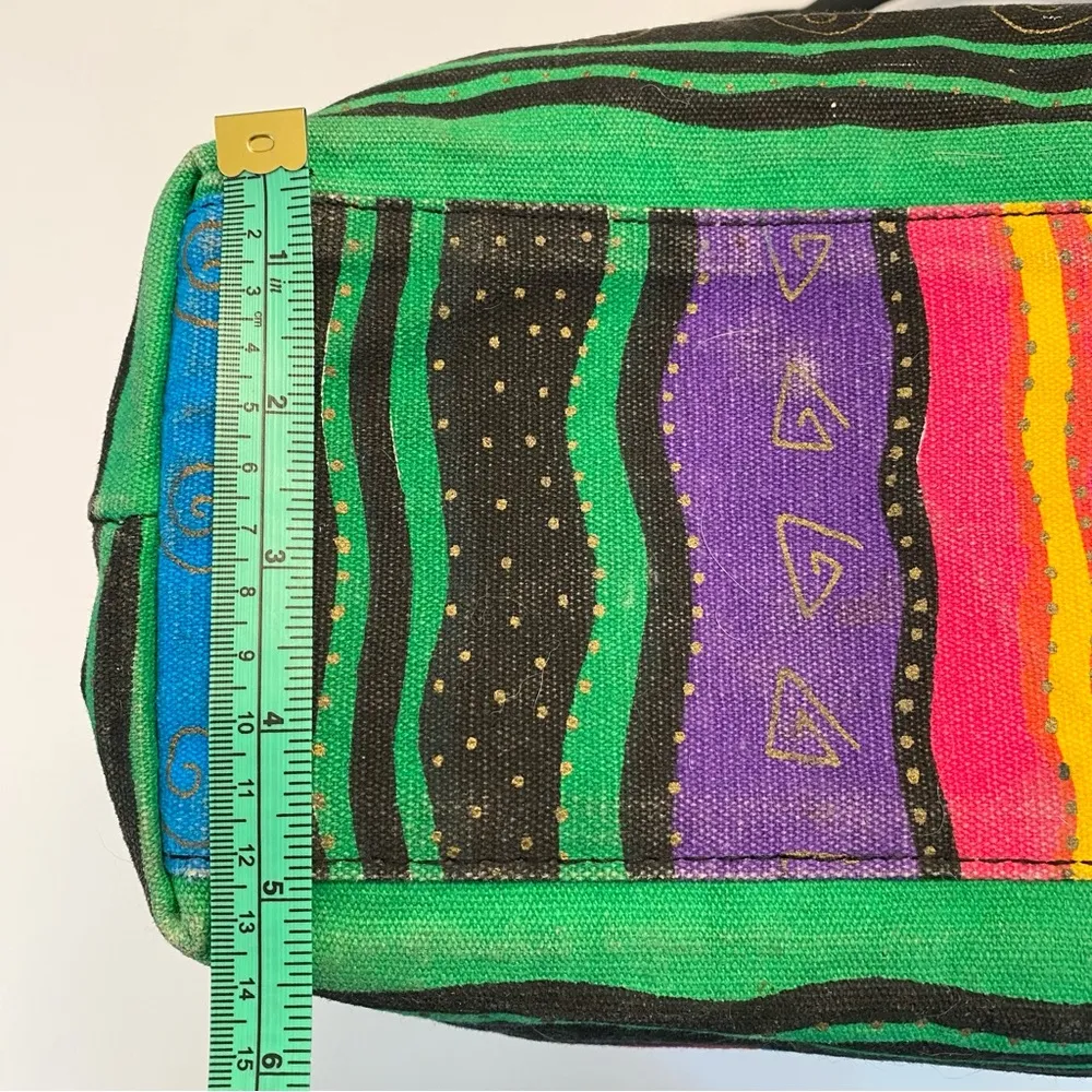 Laurel Burch Tote Bag Cats Canvas Coated Interior Vibrant Zipper Large Retired Green - Image 13