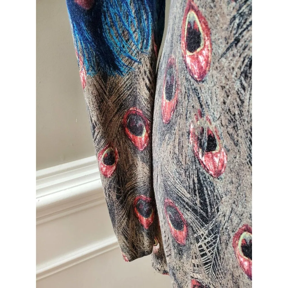 Grace Elements Women Blue & Gray Rayon Round Neck Long Sleeve Top Blouse Size L - Image 9