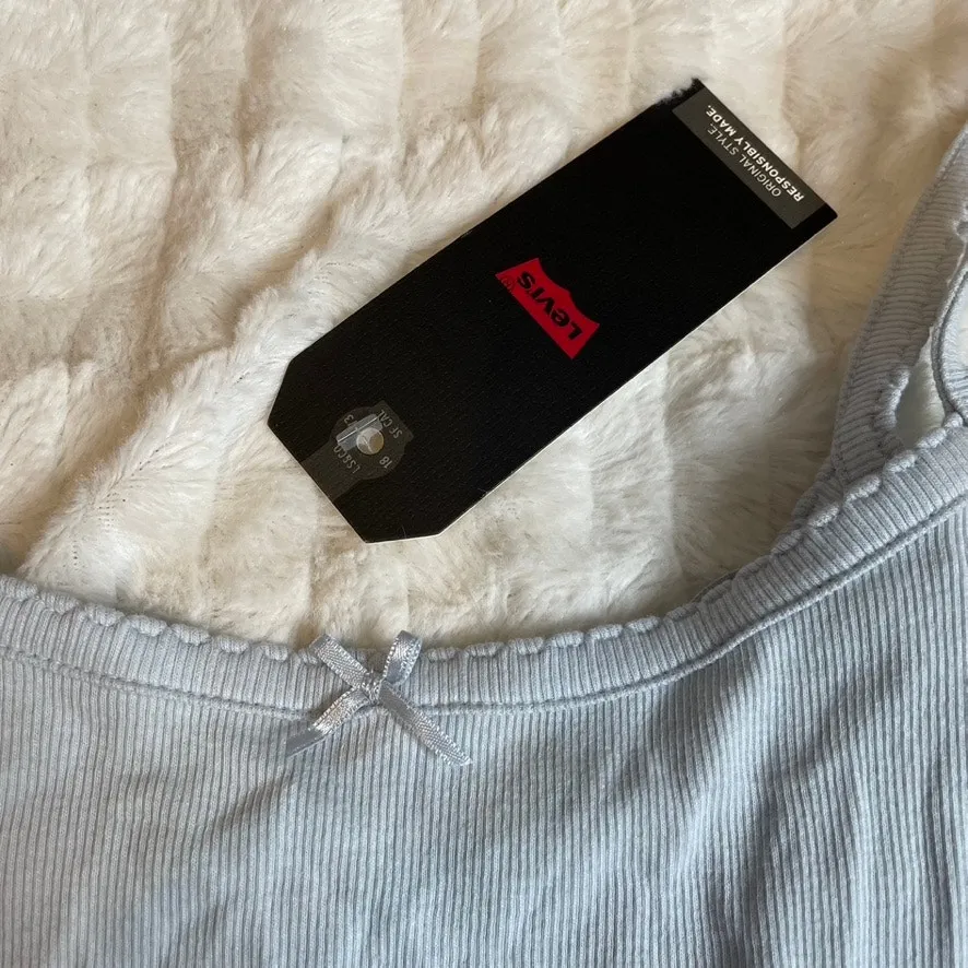 LEVIS Crop Top Canyon‎ Tank Light Blue Sky Bow Small NWT - Image 3