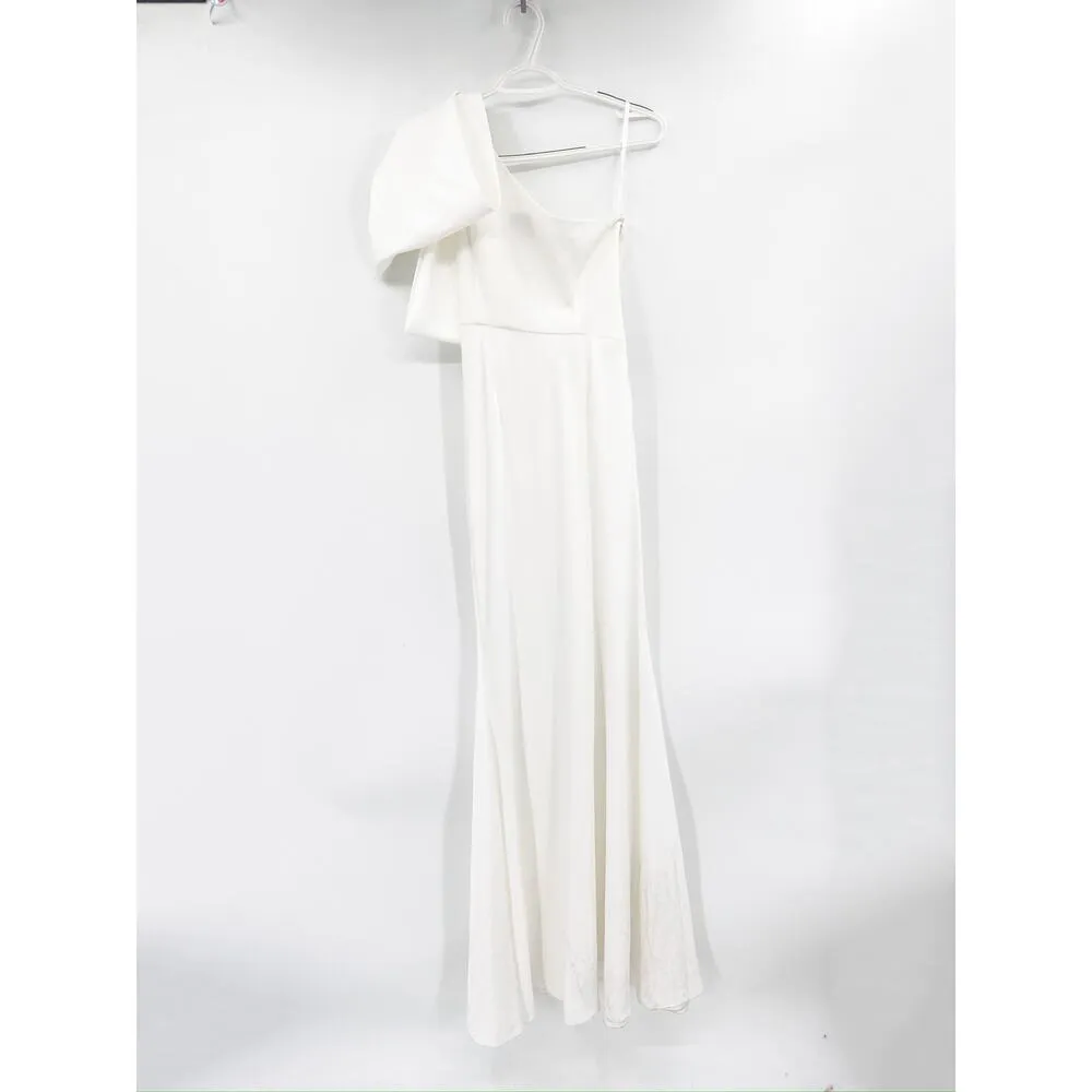 Sachin & Babi Aubrey Ivory Satin Crepe Bow Shoulder Formal Gown Size 0 White - Image 9