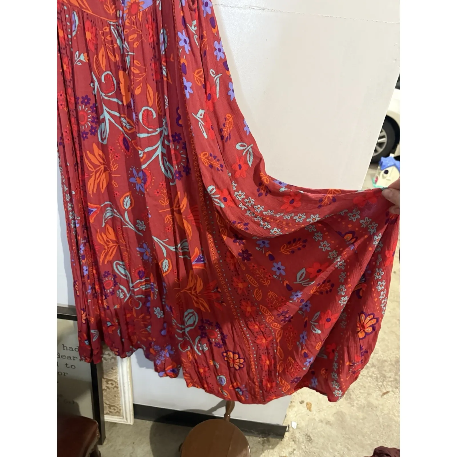 Easel Women's Boho Hippie Floral Paisley Red Print Gaucho Wide Leg Romper Size M - Image 3